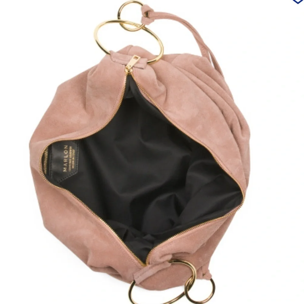 🩷NWT-MARLON GORGEOUS Made In Italy Genuine Suede Leather Circle Handle Hobo🩷
